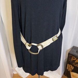 Details by Ursula Tan Leather Belt Tooled Stone Marble Brass Buckle Adjustable